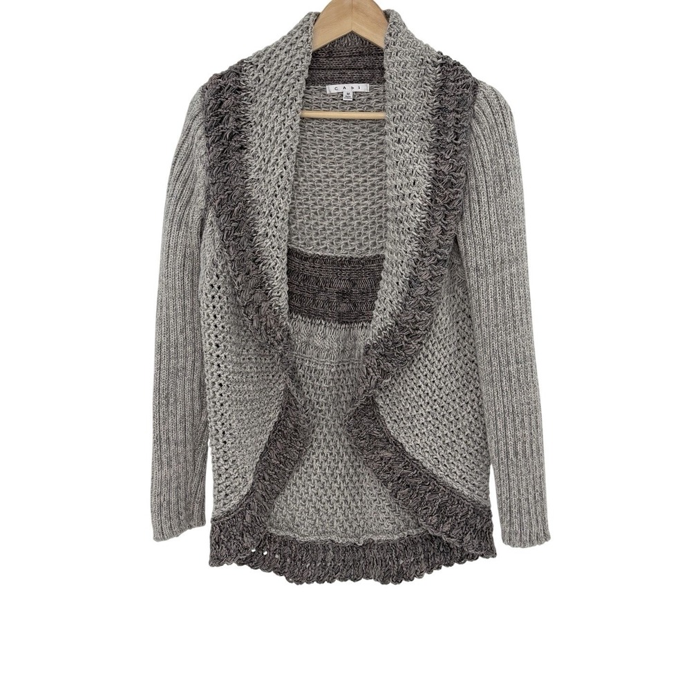 CAbi Shadow Circle Gray Knit Cardigan Sweater Open Front Sz M Preppy # 54077